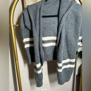 Gray and White Striped Cardigan